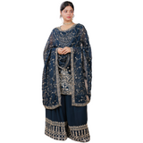 Midnight Blue Heavy Embroidered Sharara Set