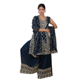 Midnight Blue Heavy Embroidered Sharara Set