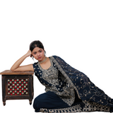 Midnight Blue Heavy Embroidered Sharara Set