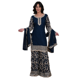 Midnight Blue Embroidered Sharara Set