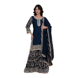 Midnight Blue Embroidered Sharara Set