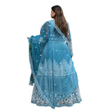 Aqua Majesty Embroidered Net Lehenga Set