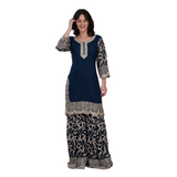 Midnight Blue Embroidered Sharara Set