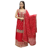 Regal Wine Embroidered Sleeveless Kurti & Lehenga Set with Dupatta