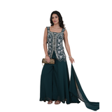 Deep Teal Sequin Co-ord Top with Flowing Palazzo Pants