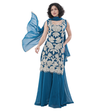 Teal Blue Embroidered Palazzo Set