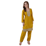 Mustard Yellow Silk Blend Salwar Suit with Zari Work