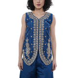 Royal Blue Embroidered Sleeveless Kurta & Flared Palazzo Set