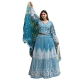 Aqua Majesty Embroidered Net Lehenga Set