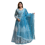 Aqua Majesty Embroidered Net Lehenga Set