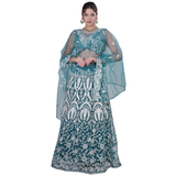 Teal Embroidered Net Lehenga Choli Set