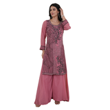 legant Dusty Rose Long Kurta and Wide-Leg Palazzo Ensemble