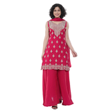 Rani Pink Embroidered Palazzo Set with Dupatta | Festive & Wedding Party Wear Suit for Women
