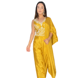 Chic Mauve Embroidered Crop Top Pant Set with Dupatta