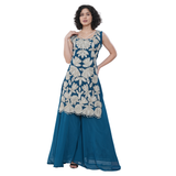 Teal Blue Embroidered Palazzo Set