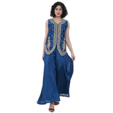Royal Blue Embroidered Sleeveless Kurta & Flared Palazzo Set