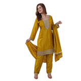 Mustard Yellow Silk Blend Salwar Suit with Zari Work