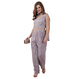 Chic Mauve Embroidered Crop Top Pant Set with Dupatta