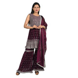 Regal Purple Embroidered Sharara Suit with Silver Embroidery