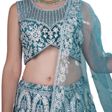 Teal Embroidered Net Lehenga Choli Set