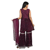 Regal Purple Embroidered Sharara Suit with Silver Embroidery