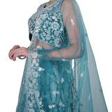 Teal Embroidered Net Lehenga Choli Set
