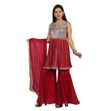 Red and Gold Sharara Set