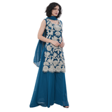 Teal Blue Embroidered Palazzo Set