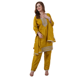Mustard Yellow Silk Blend Salwar Suit with Zari Work