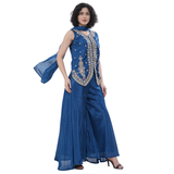 Royal Blue Embroidered Sleeveless Kurta & Flared Palazzo Set