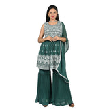Green Sharara Suit with Silver Embroidery