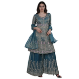 Teal Serenity Embroidered Sharara Set