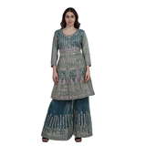 Teal Serenity Embroidered Sharara Set