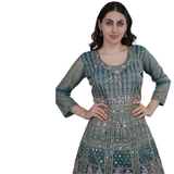Teal Serenity Embroidered Sharara Set