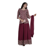 Regal Maroon Embroidered Peplum Sharara Set