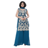 Teal Blue Embroidered Palazzo Set