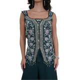 Deep Teal Sequin Co-ord Top with Flowing Palazzo Pants