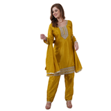 Mustard Yellow Silk Blend Salwar Suit with Zari Work