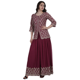 Regal Maroon Embroidered Peplum Sharara Set