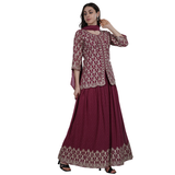 Regal Maroon Embroidered Peplum Sharara Set