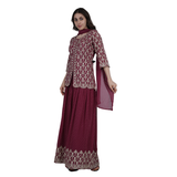 Regal Maroon Embroidered Peplum Sharara Set