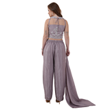 Chic Mauve Embroidered Crop Top Pant Set with Dupatta