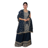 Midnight Blue Heavy Embroidered Sharara Set