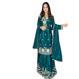 Teal Blossom Celebration Sharara