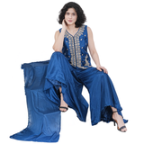 Royal Blue Embroidered Sleeveless Kurta & Flared Palazzo Set
