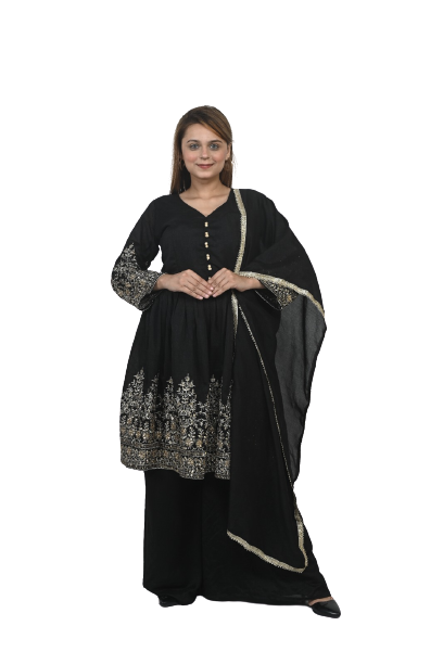 Black Embroidered Sharara Suit