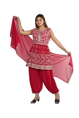 Red Afghani Pant and Kurti Set