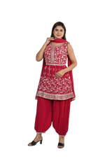 Red Afghani Pant and Kurti Set