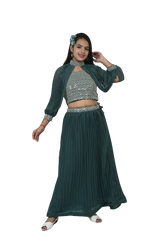 Enchanted Pines Georgette Sequin Embroidered Choli and Lehenga Set for kids