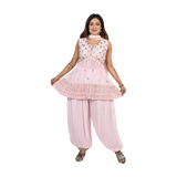 Blush Blossom Baby Pink Georgette Sequin and Thread Embroidery Kurti and Afghani Style Pants Set